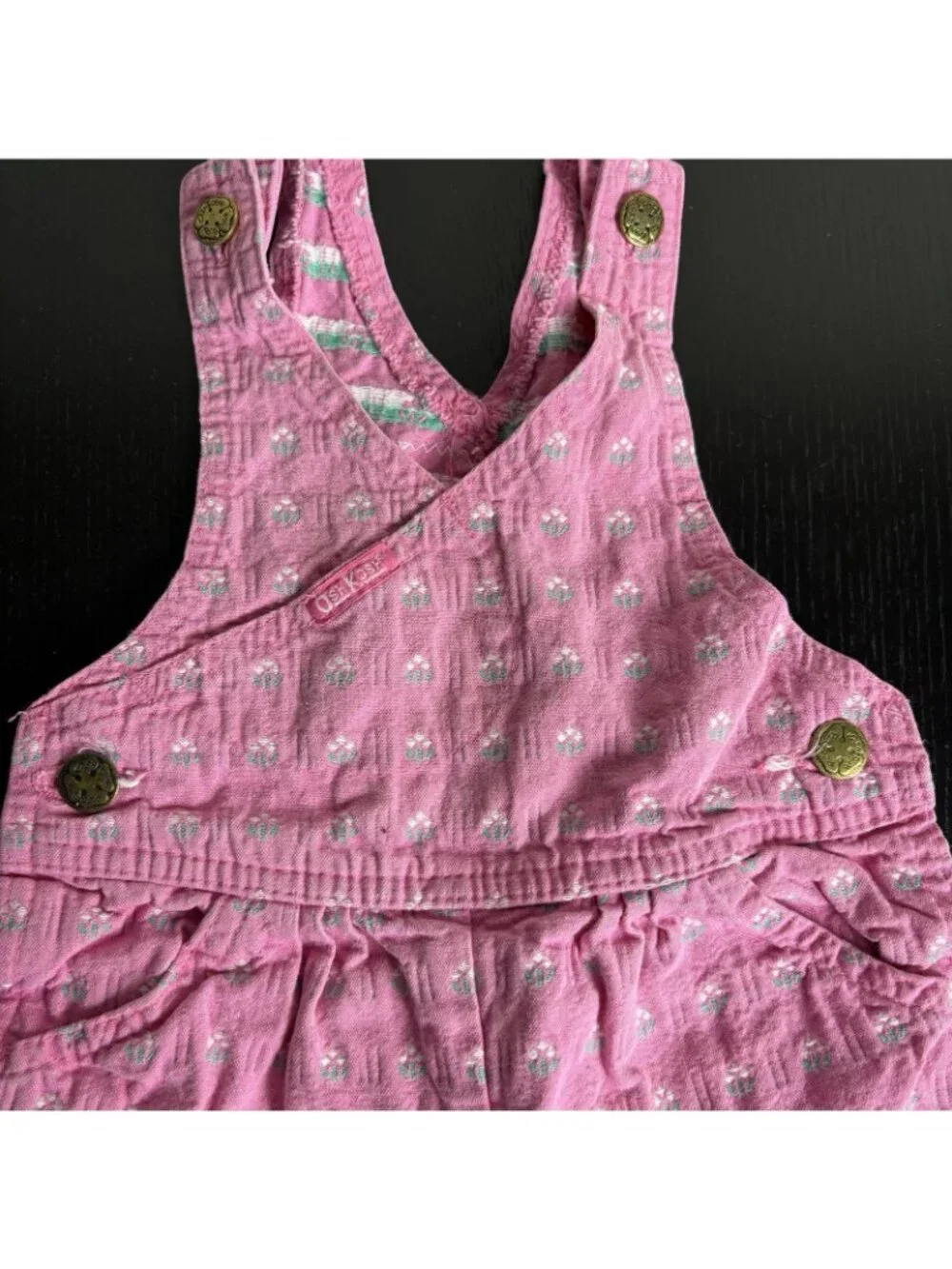 Vintage 80s OSHKOSH Baby Girl 24M Pink One-Piece Romper Overalls Floral Print